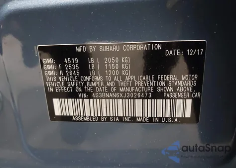 2018 Subaru Legacy 2.5I Limited z USA, uszkodzony, nr VIN 4S3BNAN6XJ3026473